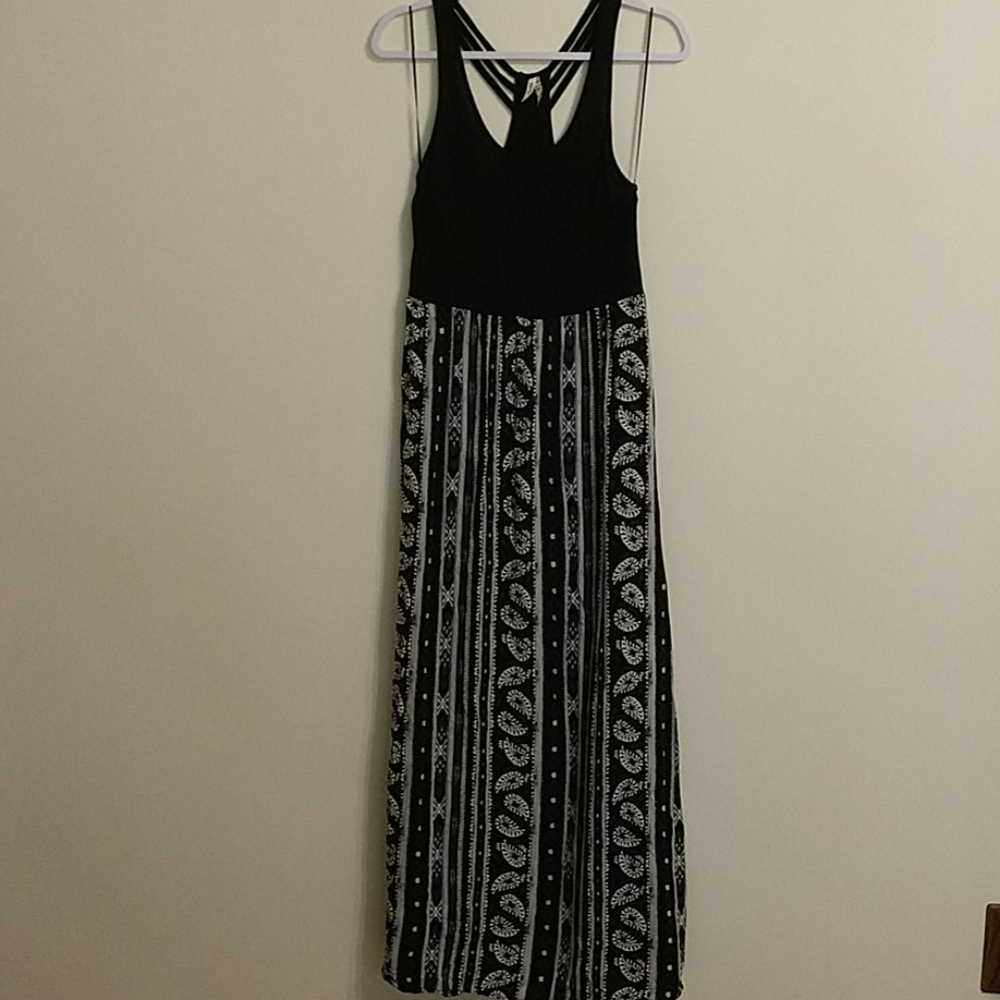 Mudd maxi dress black white tropical print sz L